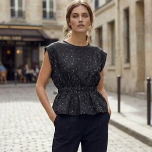 ISABEL MARANT UDNY Top Black Drawstring Waist Wool Blend Size 1